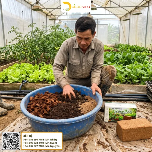 Mụn dừa Sông Thom dùng làm giá thể cho rau và cây trồng trong nhà kính