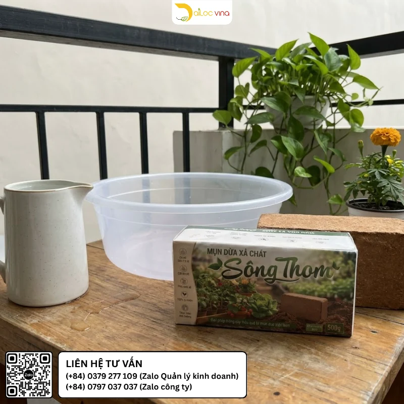 Viên nén mụn dừa Sông Thom 500g đã xử lý xả chát dùng để chuẩn bị giá thể trồng cây cảnh
